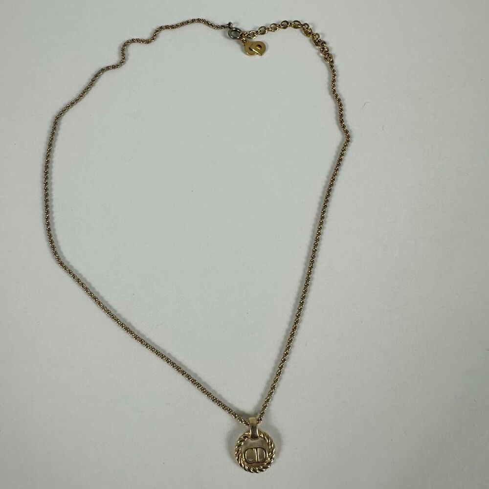 Christian Dior CD Logo Gold‎ Tone Pendant Necklace